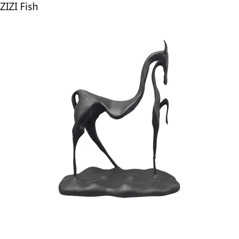 Afralia™ Cast Iron Horse Sculpture Modern Desk Decor Minimalist Room Artistic Craft Figurine