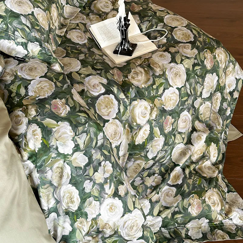 Afralia™ 1000TC Egyptian Cotton Floral Bedding Set: Duvet Cover, Flat/Fitted Sheet, Pillowcase
