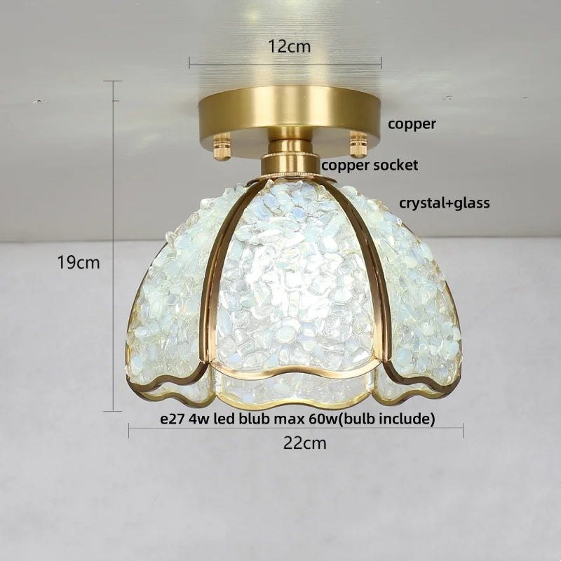 Afralia™ Handcrafted Glass Crystal Copper Ceiling Light Fixture for Dining Bedroom Kitchen