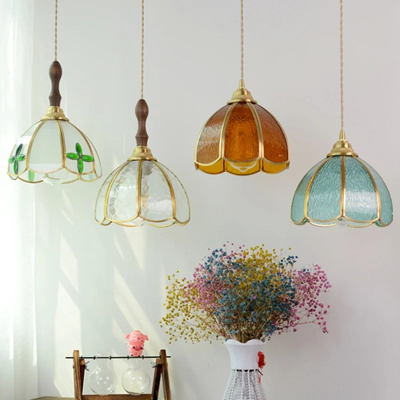 Afralia™ Copper Wire Glass Pendant Lamp Adjustable Vintage Style for Coffee Bar & Aisle