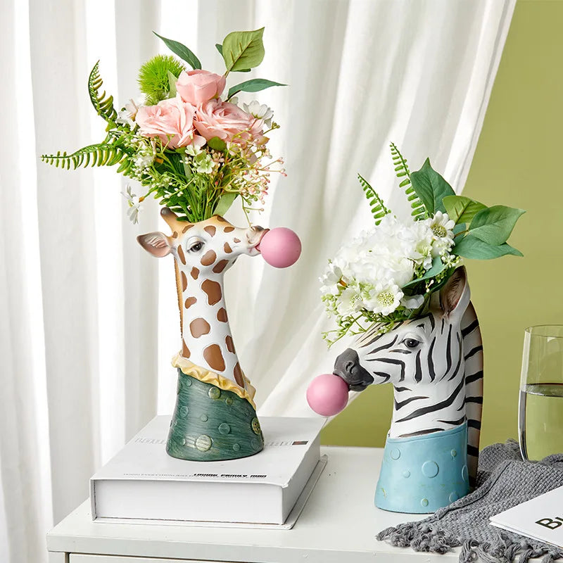 Afralia™ Bubble Gum Girl Flower Vase - Stylish Resin Plant Pot for Home Decor
