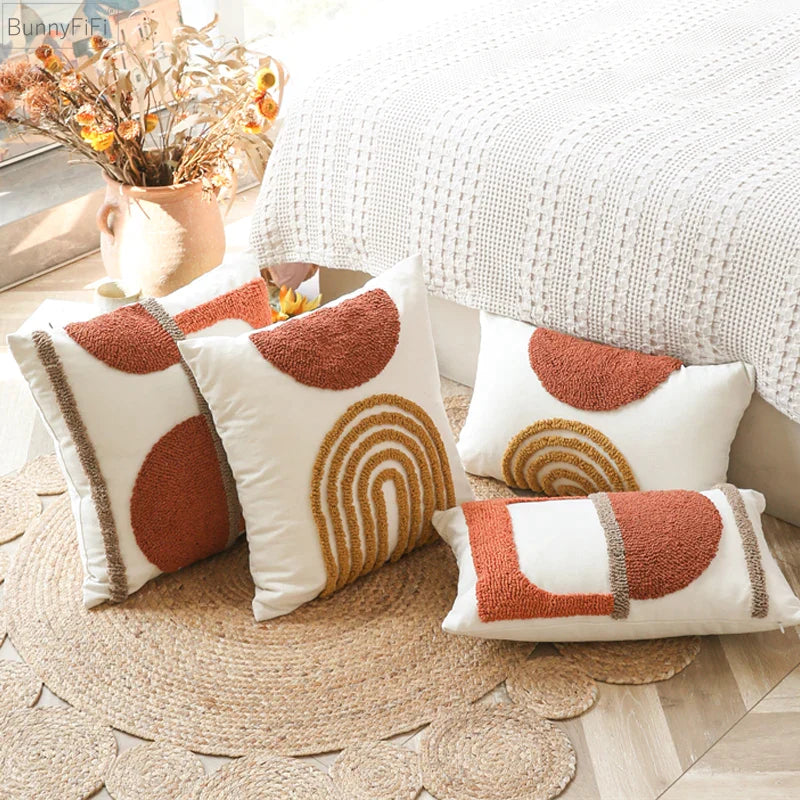 Gematric Tufted Circle Cushion Cover in Burnt Orange by Afralia™