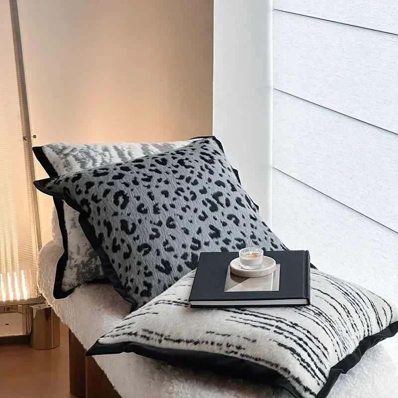 Afralia™ Luxury Leopard Print Mink Fur Sofa Pillow - Soft, Fluffy Decorative Cushion
