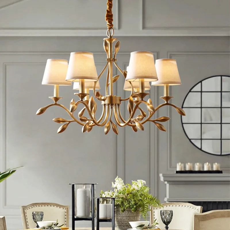 Afralia™ Gold Copper Chandelier with Fabric Shades & LED Lighting