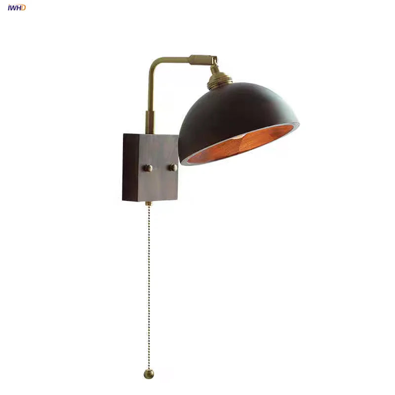 Afralia™ Vintage LED Rotatable Wall Sconce with Pull Chain Switch - Walnut Wood Mirror Light
