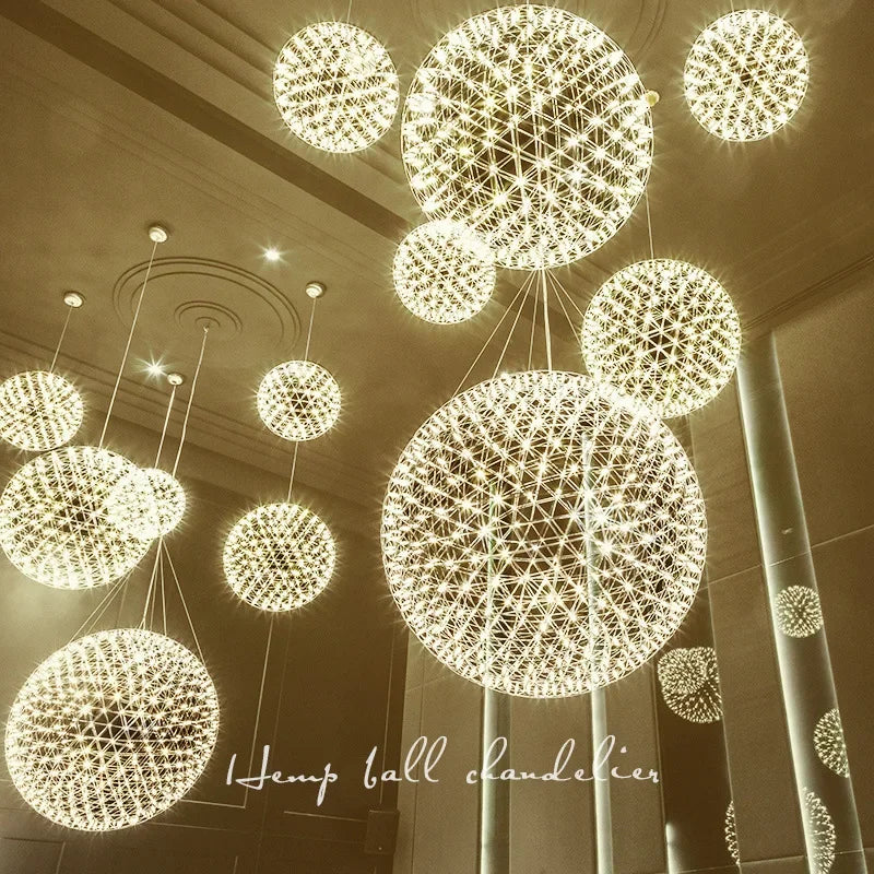 Afralia™ Star Spark Chandelier: Creative Fireworks Pendant Lamp for Hotel Lobby Staircase