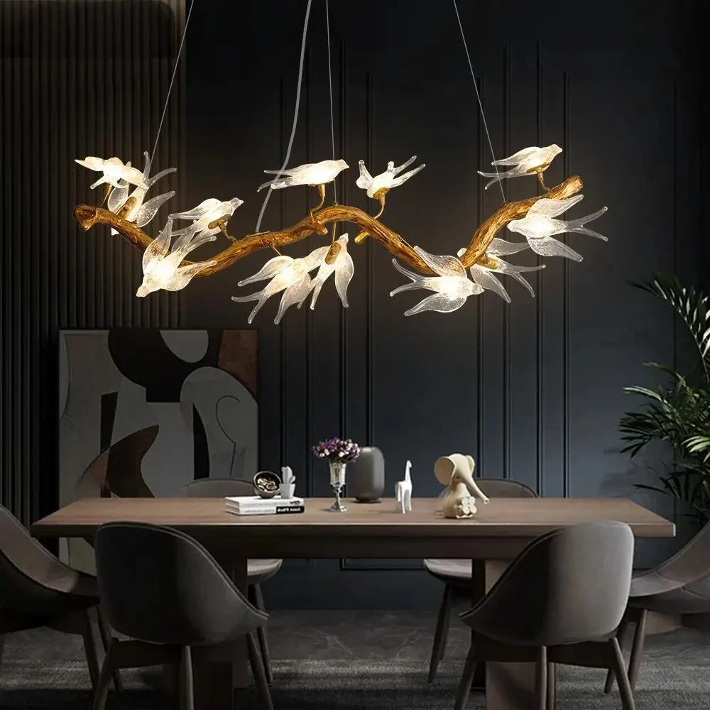 Afralia™ Bird Crystal Glass Branch Chandelier for Living Room, Bedroom, Hotel