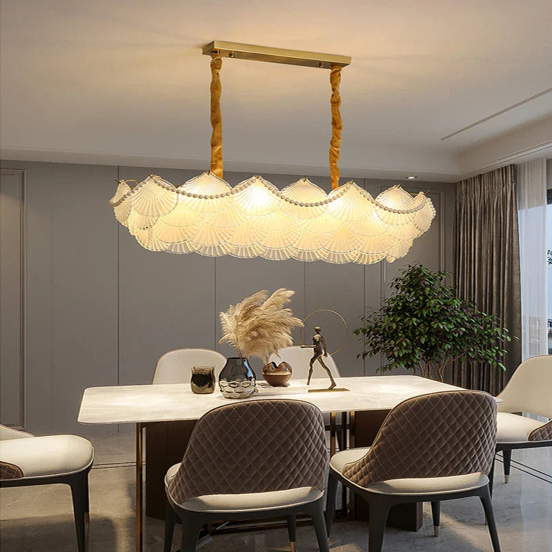 Afralia™ Shell Glass Gold Lustre LED Chandelier - Luxury Hanging Lamp