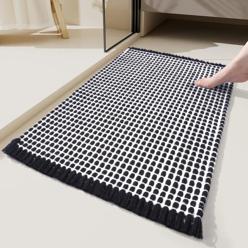 Afralia™ Woven Entryway Runner with Tassels and Non-Shedding Washable Pile