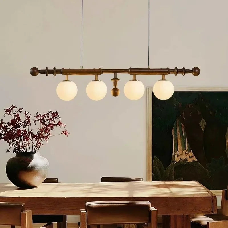 Modern Wood Strip Chandelier Glass Ball Lampshade for Kitchen Island Dining Living Room Lighting by Afralia™