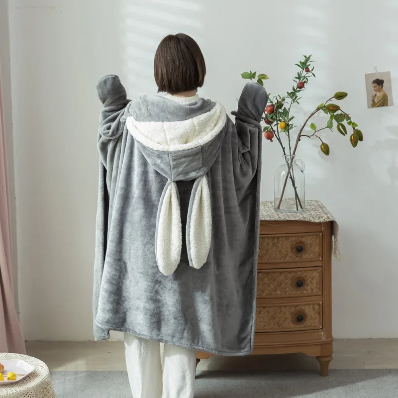 Afralia™ Shark Blanket: Cute Rabbit Design, Cozy Flannel Cloak for Winter Comfort