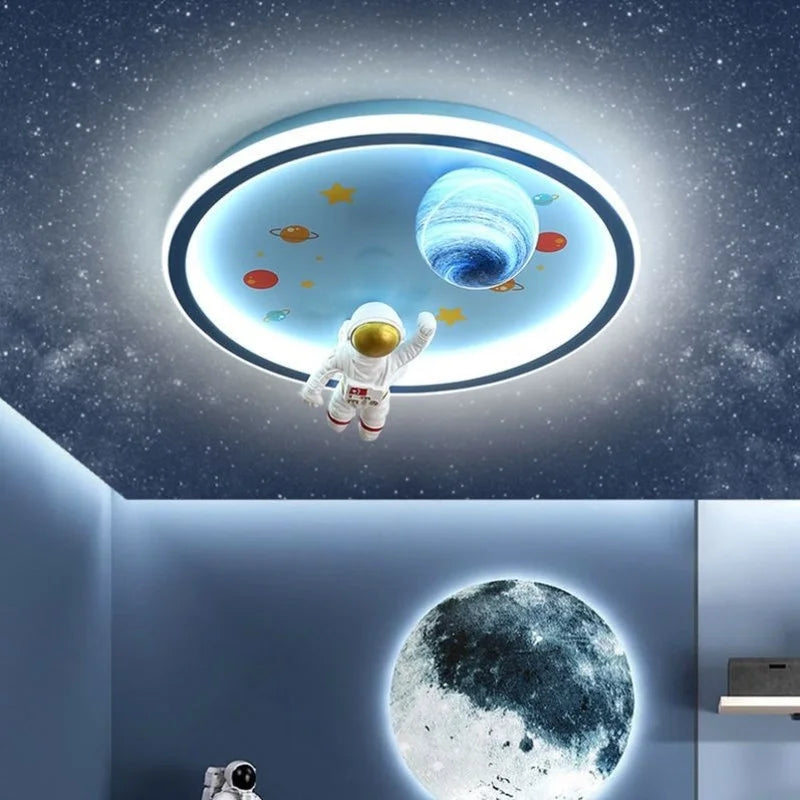 Afralia™ Blue Space LED Cartoon Chandelier for Kids Room Ceiling Lights disco