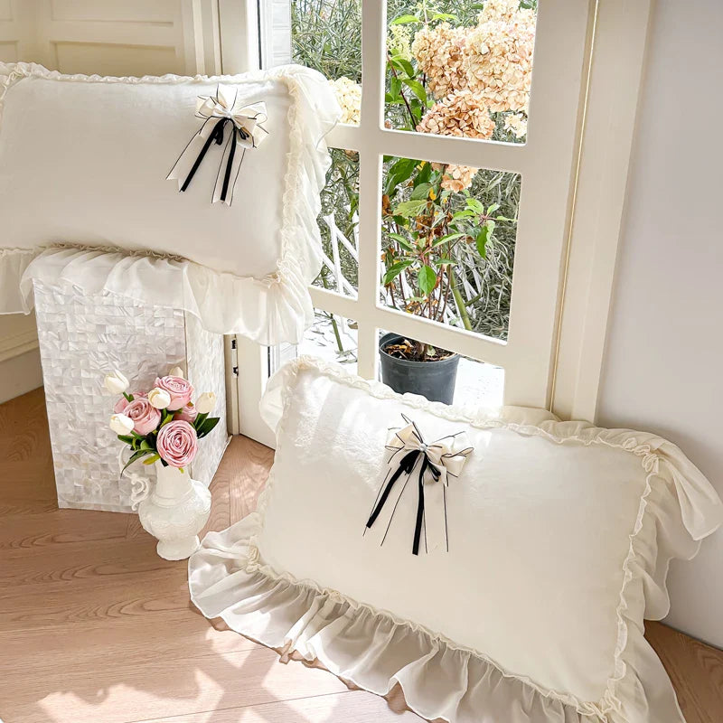 Afralia™ Lace Ruffles Princess Bedding Set, Velvet Duvet Cover, Plush Bed Sheet, Pillowcases