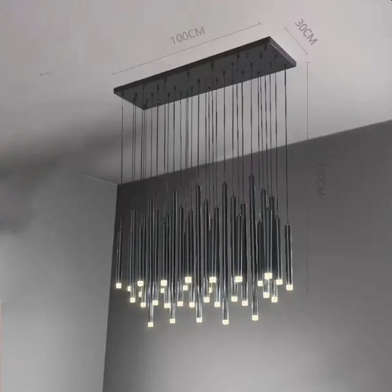 Afralia™ Crystal Chandelier: Luxury Gold Black Linear Ceiling Light for Living Room