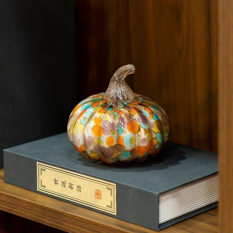 Afralia™ Colored Transparent Glazed Pumpkin Sculpture for Home Decor