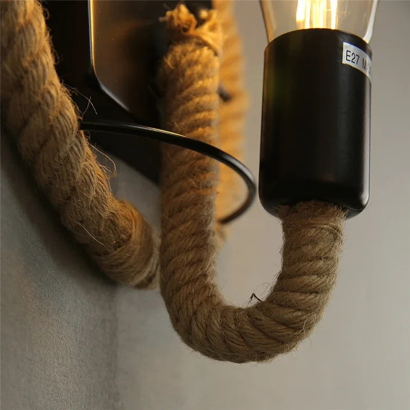 Afralia™ Hemp Rope Wall Lamp Retro Light Sconce for Living Room Stairs Vanity