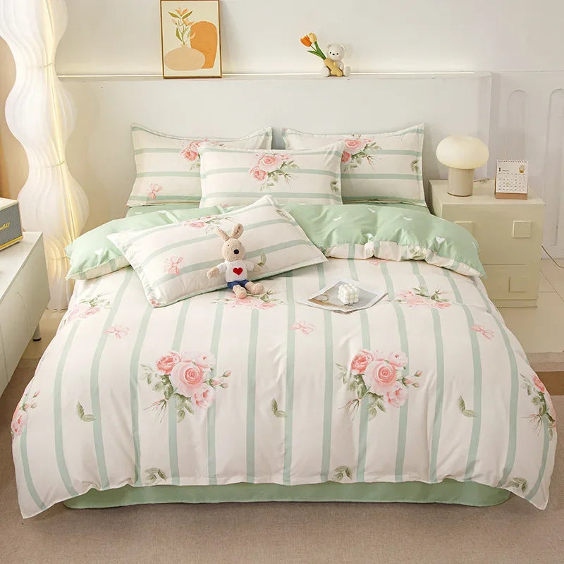 Afralia™ Plant Print Bedding Set: Skin-Friendly Duvet Cover & Bedsheet for All Seasons