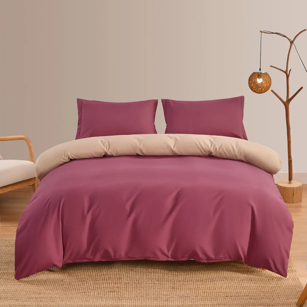 Afralia™ Luxe Solid Brown Purple Duvet Set with Sheet & Pillowcases