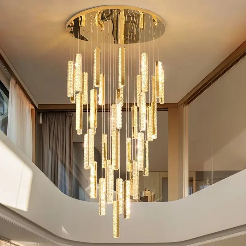 Afralia™ Nordic Luxury Crystal Chandelier LED Lamp for Duplex Building Spiral Staircase Dining Art