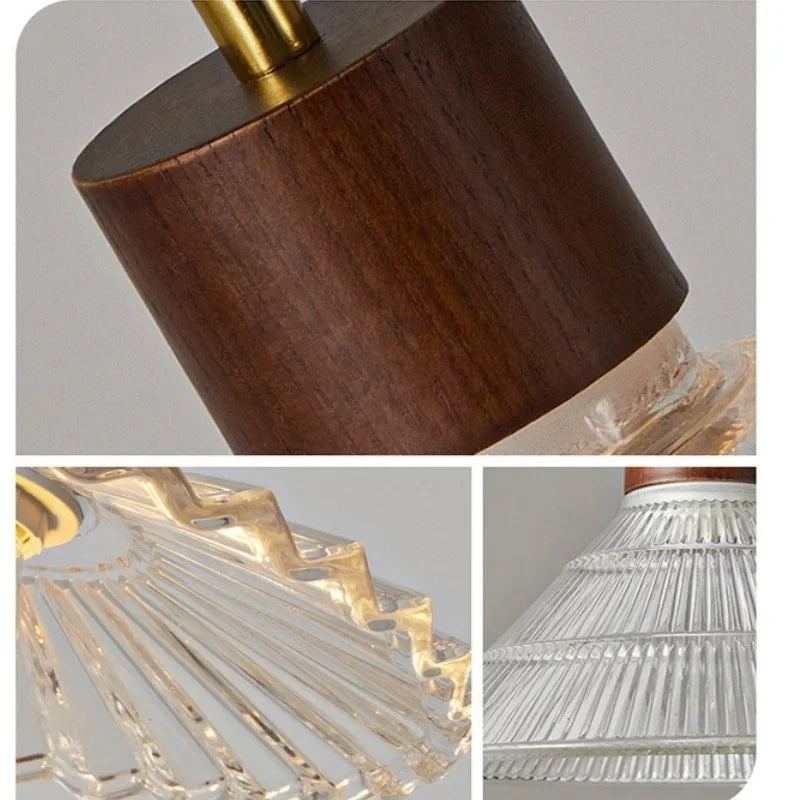 Afralia™ Wood Glass LED Pendant Lights Adjustable Modern Hanging Lamp