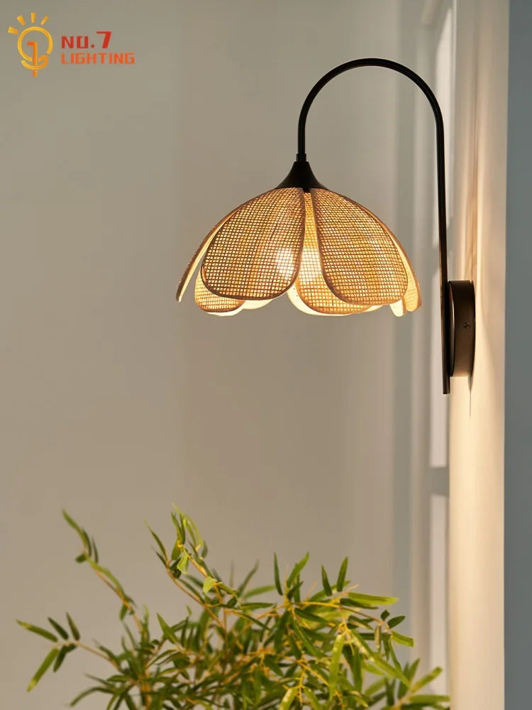 Afralia™ Wabi-Sabi Rattan Weave Petal Pendant Light LED E27 Decorative Hanging Lamp