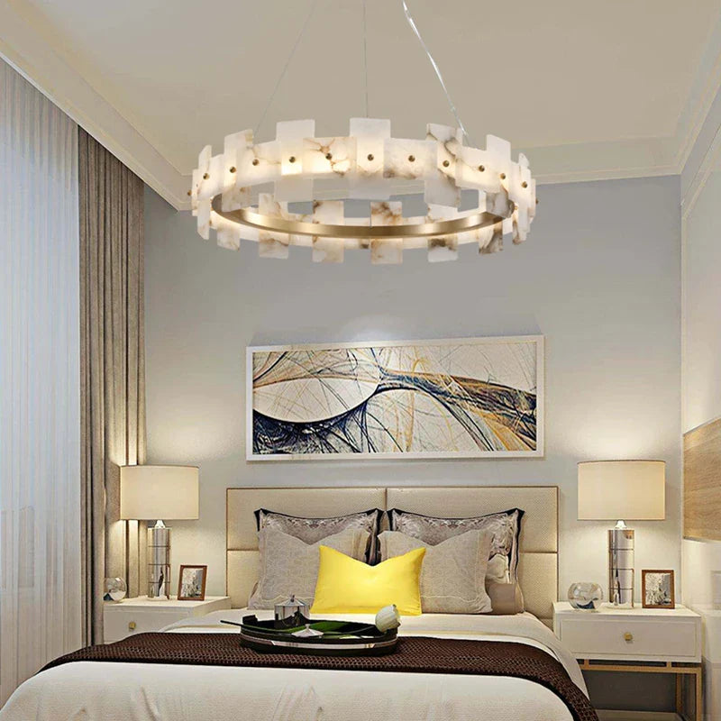 Afralia™ Marble Chandelier with Copper Ring, Adjustable Cord, for Living Room & Restaurant