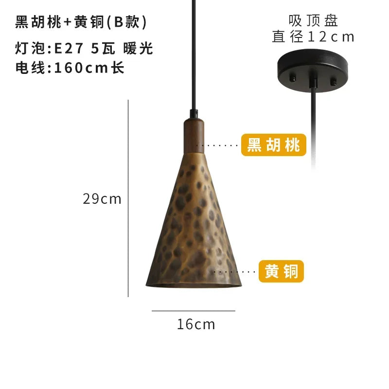 Afralia™ Vintage Walnut Copper Pendant Light LED E27 Fixture for Kitchen Dining Bedside