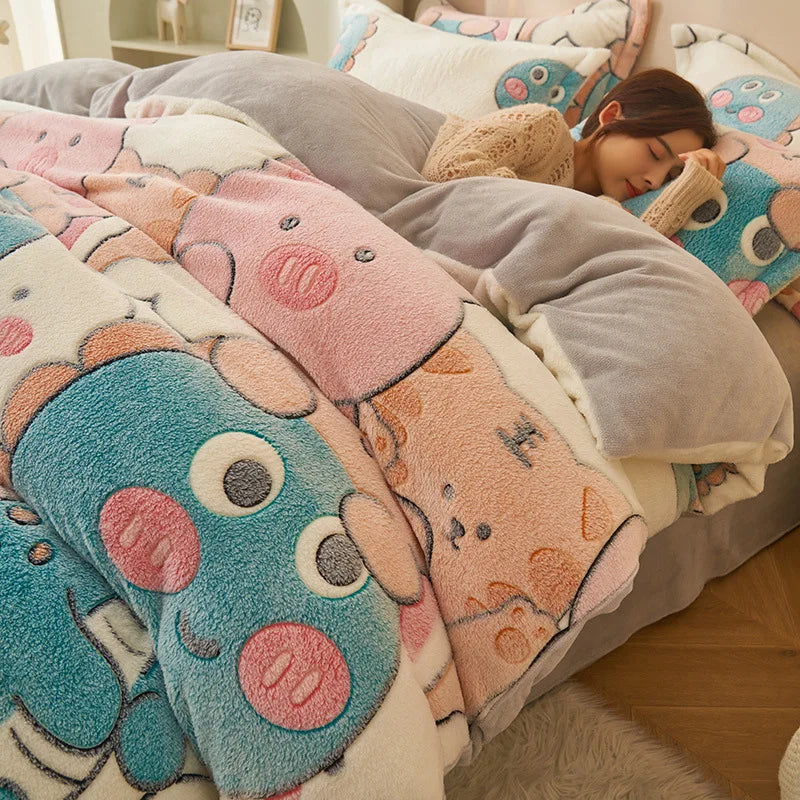 Afralia™ Snowflake Velvet Duvet Cover: Cartoon Jacquard, Soft & Fluffy Bedding for Autumn/Winter