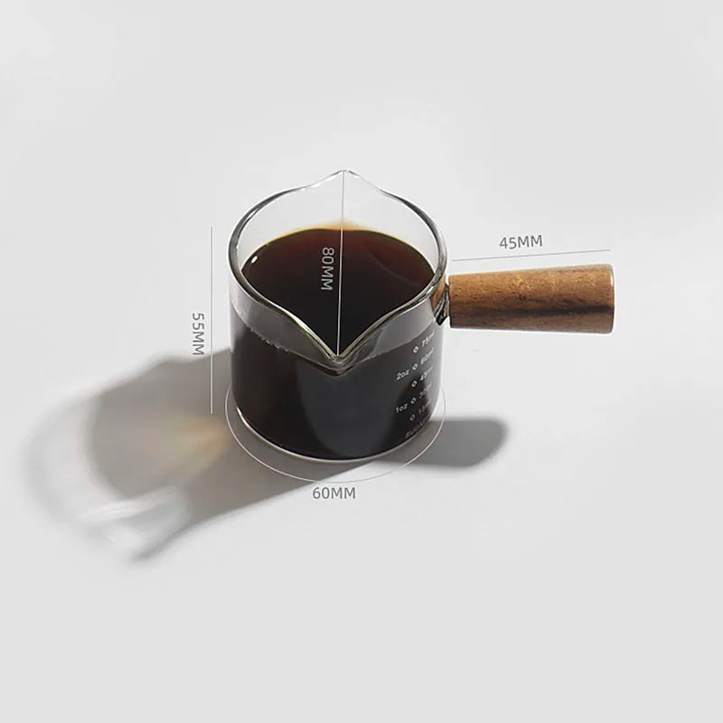 Afralia™ Glass Espresso Pitcher with Double Spouts and Wooden Handle