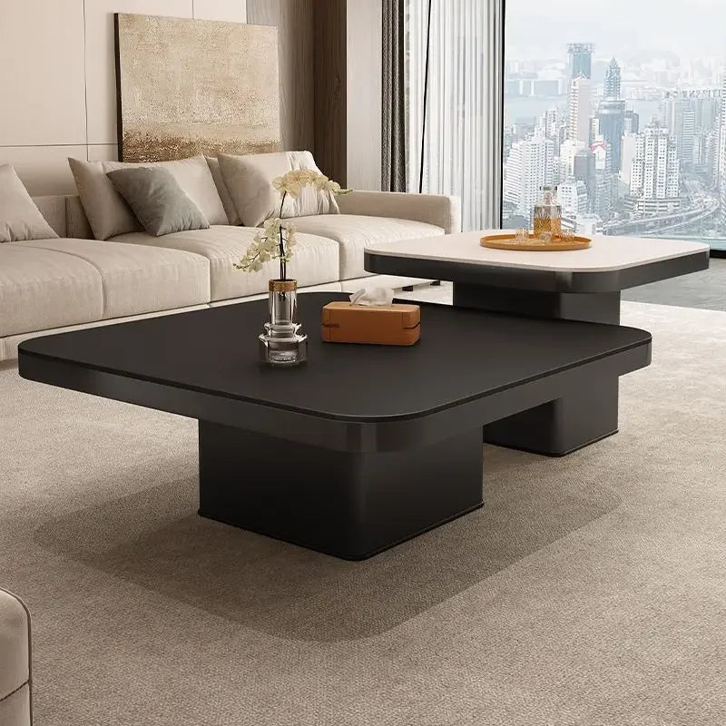 Afralia™ Living Room Coffee Table Set Rock Square Modern Minimalist Black Combination.