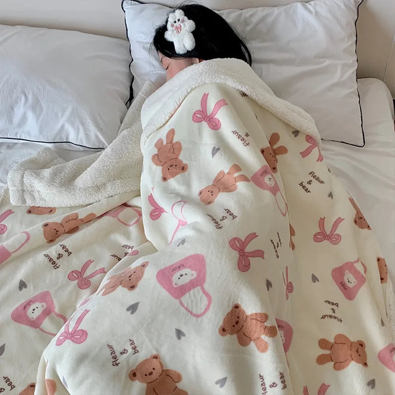 Afralia™ Korean Cartoon Plush Blanket, Soft Nap Sofa Cover for Home Dormitory