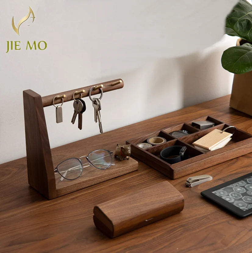 Afralia™ Walnut Wood Key Storage Box: Porch Hanging Shelf Organizer for Keys, Masks & More