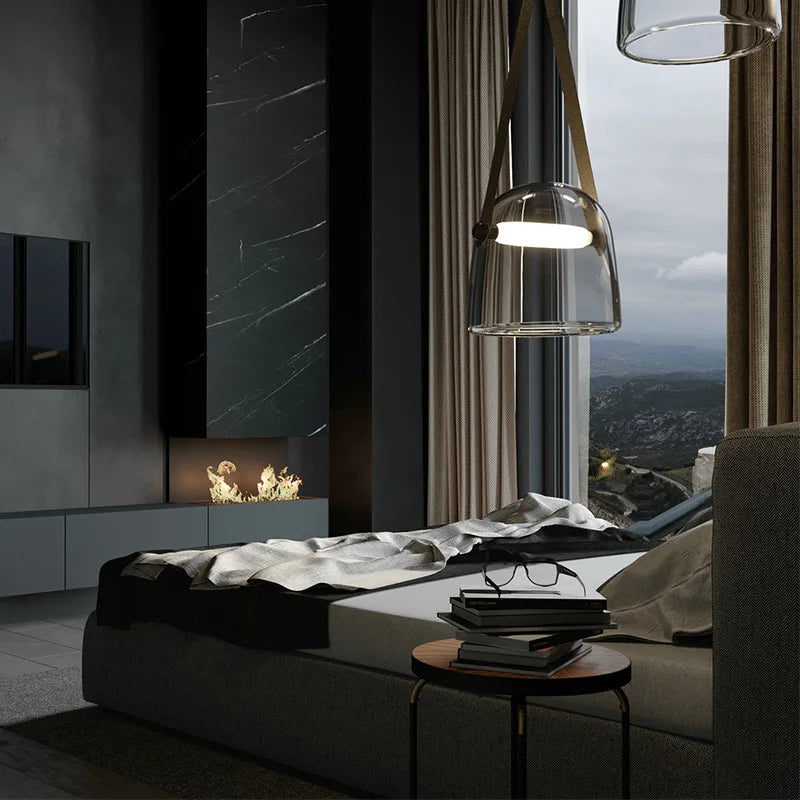 Afralia™ Glass Pendant Chandelier: Modern Leather Belt Luxury LED Lighting for Home Decor