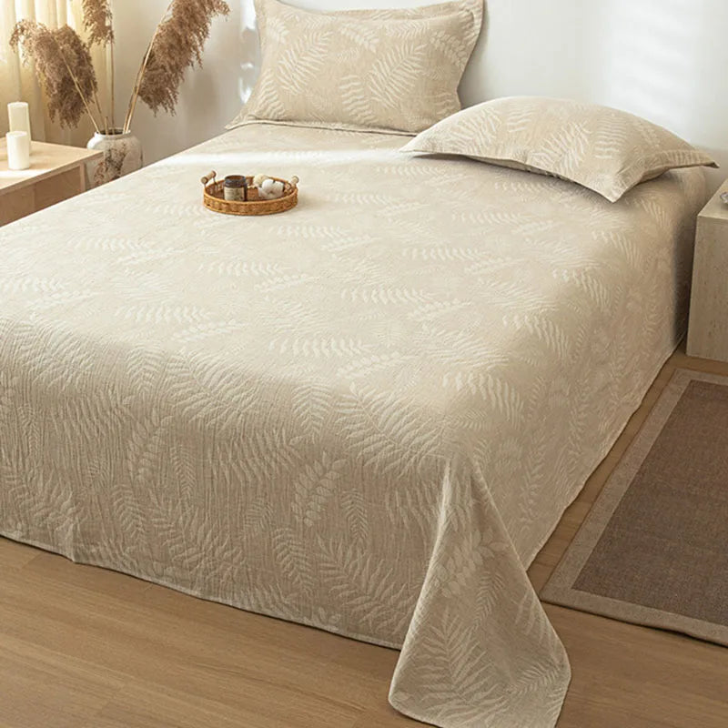 Afralia™ Super Soft Cotton Linen Jacquard Bed Sheet, Cozy Flat Bed Cover for All Seasons