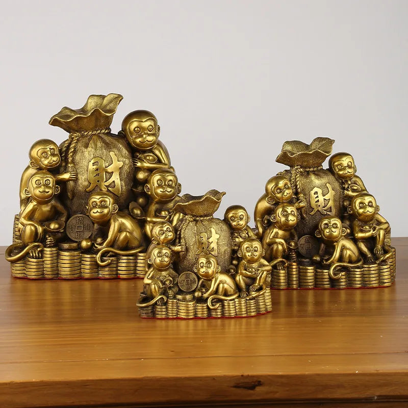 Afralia™ Feng Shui Monkey Copper Ornaments for Wealth Attraction and Prosperity