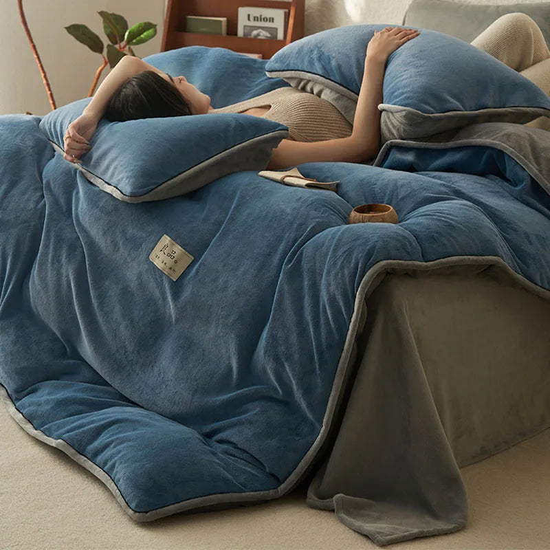 Afralia™ Color Block Milk Velvet Duvet Cover - Warm Single Bedclothes for Autumn/Winter