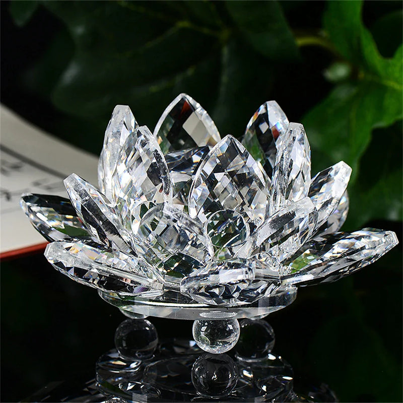 Afralia™ Quartz Crystal Lotus Glass Paperweight Home Table Decor Ornament