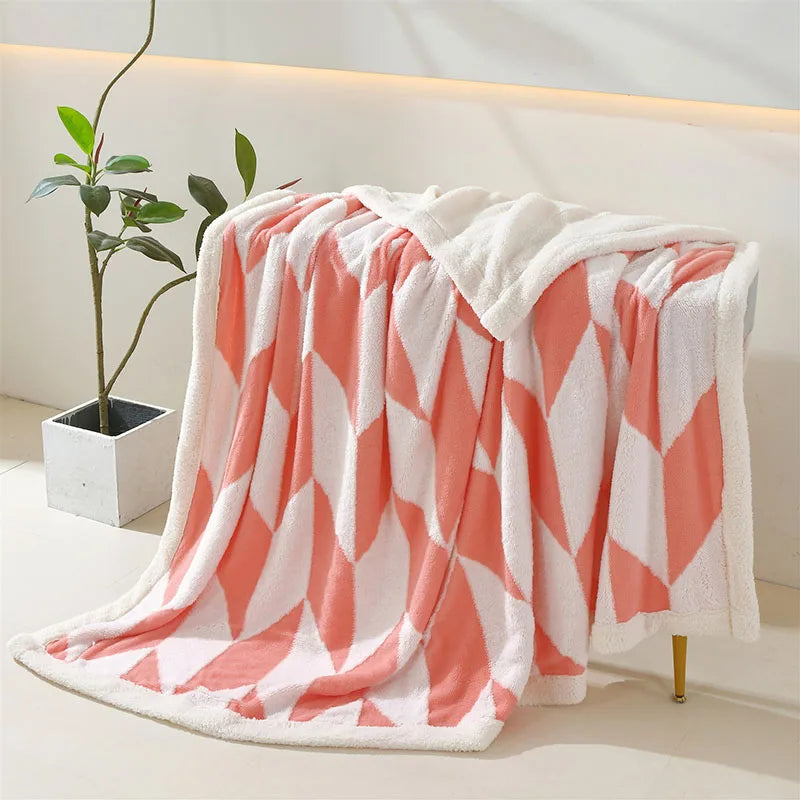 Afralia™ Geometric Lamb Wool Blanket: Soft Multi-Purpose Sofa Cover for Autumn Winter
