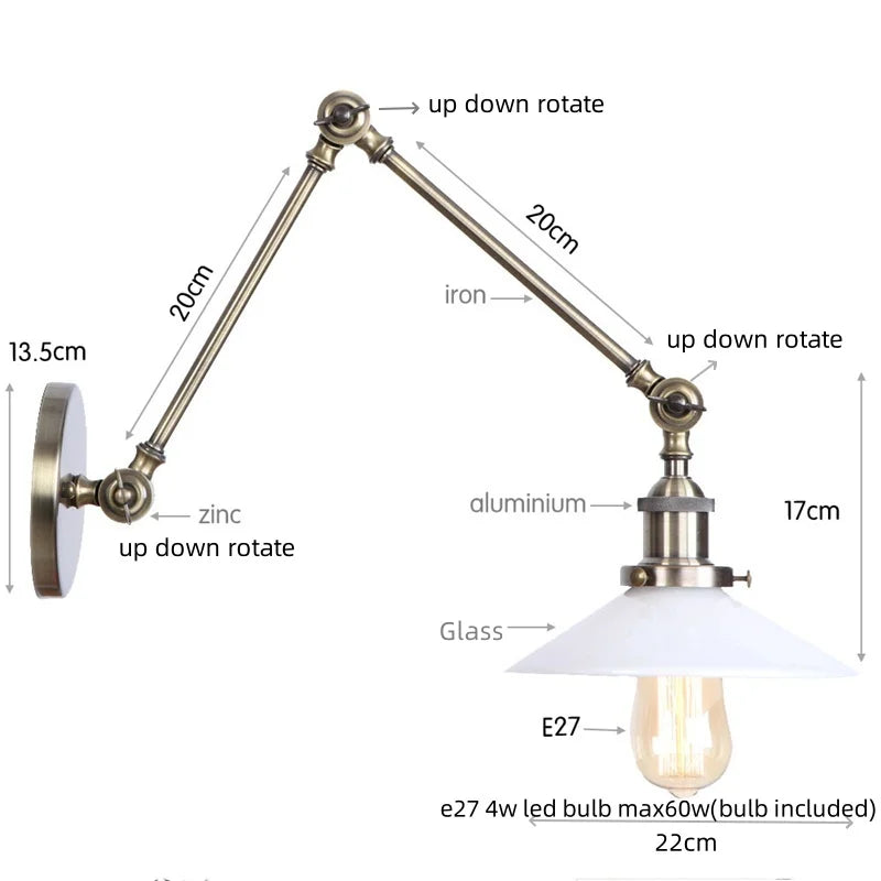 Afralia™ Industrial Adjustable LED Wall Sconce with Clear Glass Shade