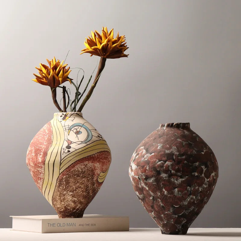Afralia™ Hand-drawn Graffiti Ceramic Vase - Vintage Style Home Decor