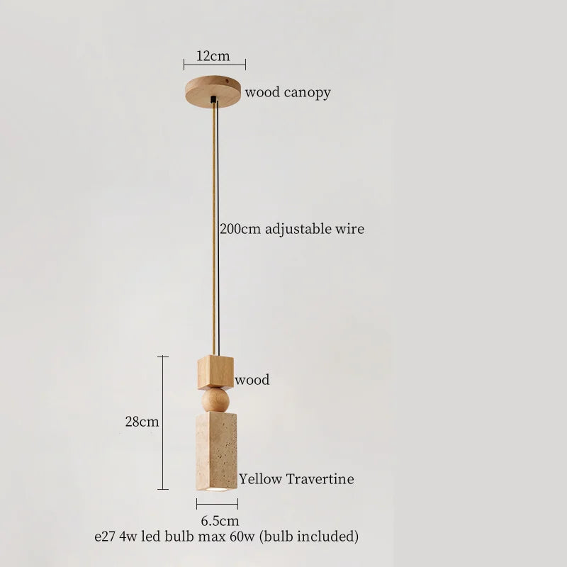Afralia™ Yellow Travertine Pendant Light | Mid-Century Modern LED Dining Room Hanging Lamp