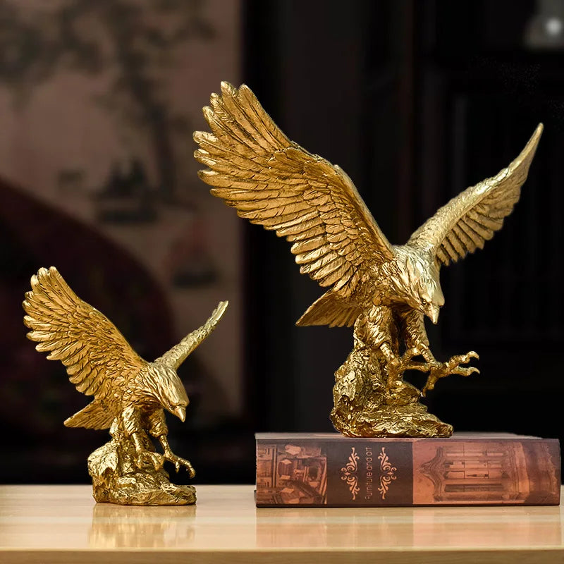 Afralia™ Golden Eagle Resin Sculpture Falcon Home Decor Figurine