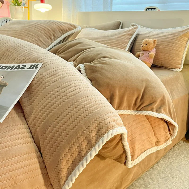 Afralia™ Striped Jacquard Thick Milk Velvet Quilt Cover - Cozy Warm Bedding