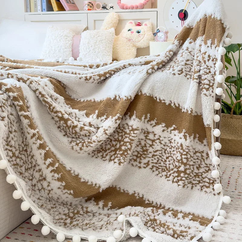 Afralia™ Nordic Velvet Sofa Blanket with Fur Balls for Summer and Autumn