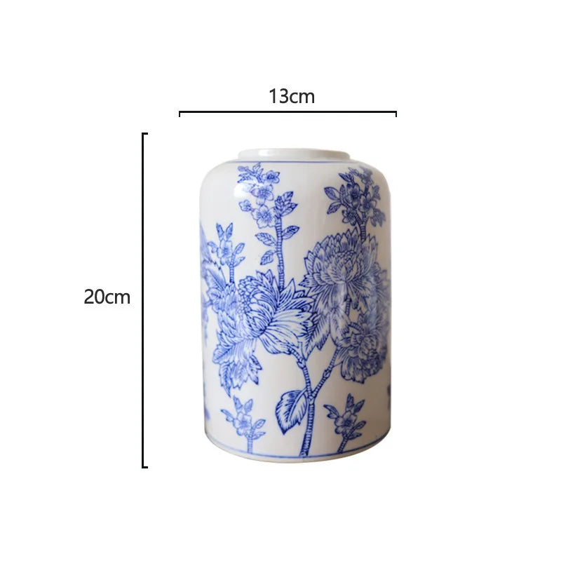 Afralia™ Blue White Porcelain Vase Vintage Ceramic Flower Home Decor Jar