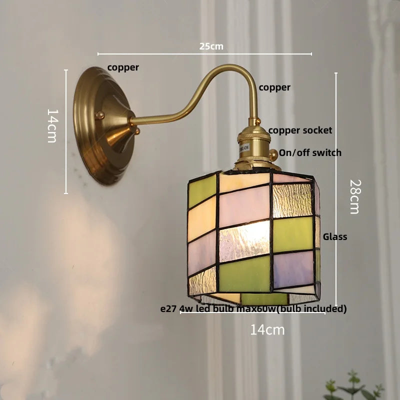 Afralia™ Cube LED Wall Sconce Copper Glass Retro Vintage Light E27 Mirrored Vanity