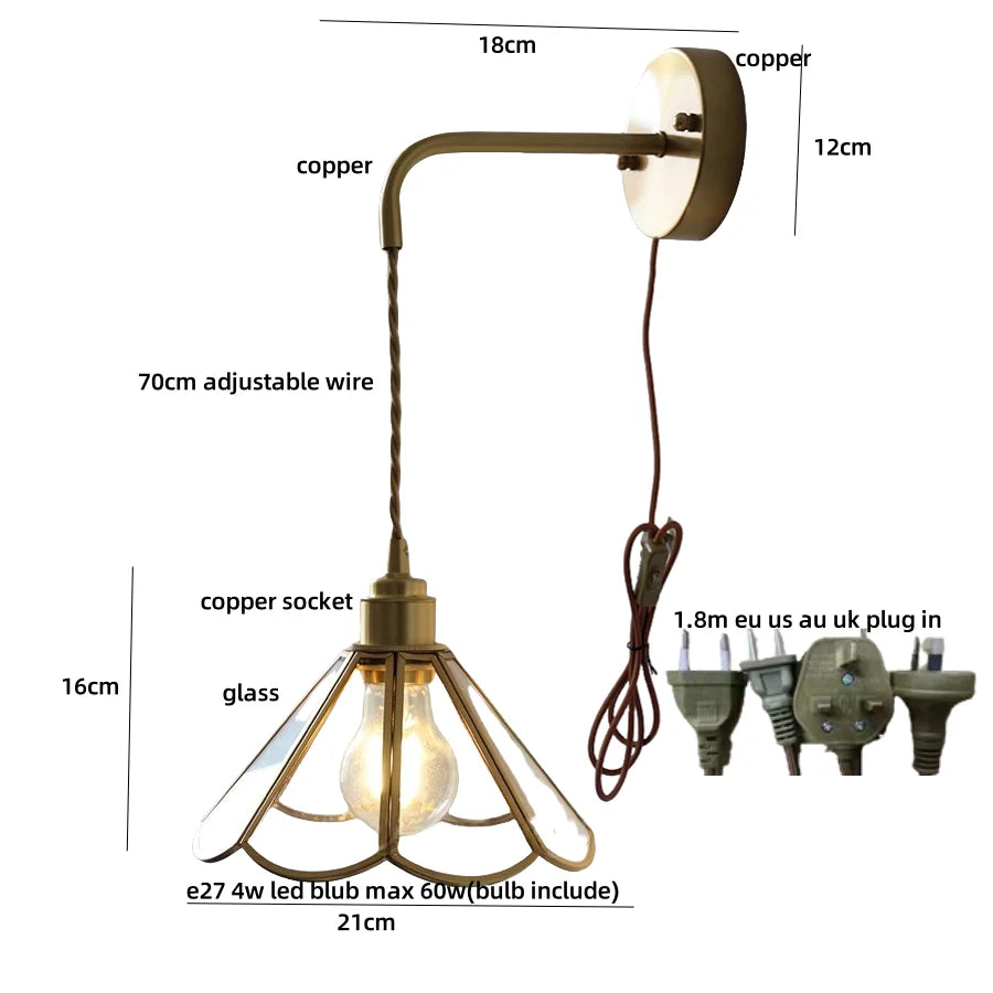 Afralia™ Copper Adjustable LED Wall Light with Pull Chain Switch