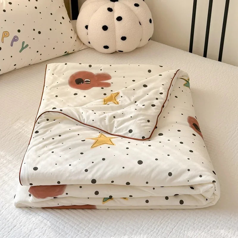 Afralia™ Cartoon Patchwork Summer Cooling Blanket Lightweight Air Condition Comforter