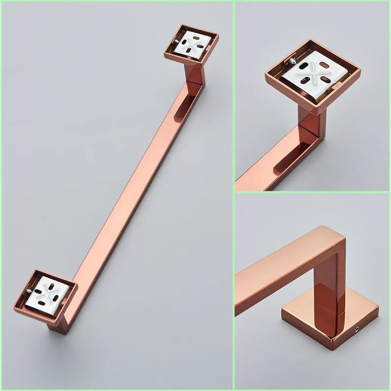 Afralia™ Rose Gold Bathroom Hardware Set: Robe Hook, Towel Bar, Holder, Ring