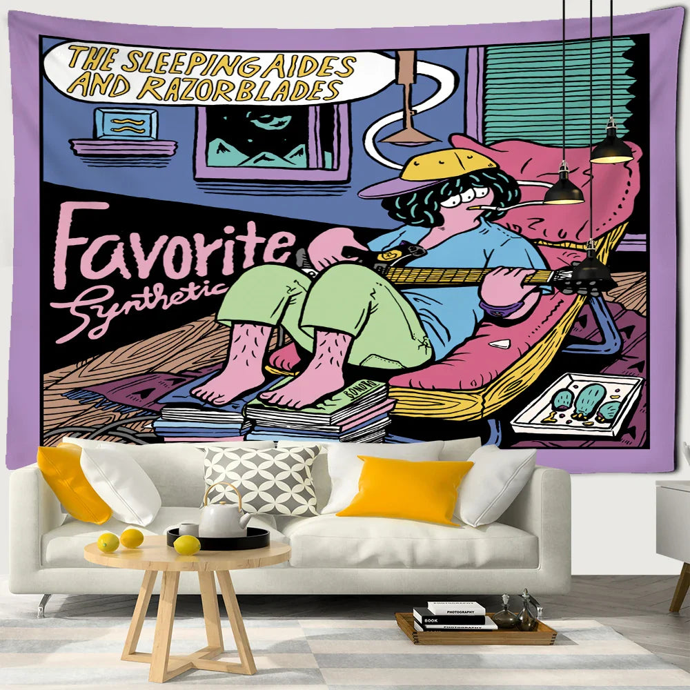 Afralia™ Cute Girl Cartoon Tapestry Wall Hanging for Kawaii Aesthetics Room Decor